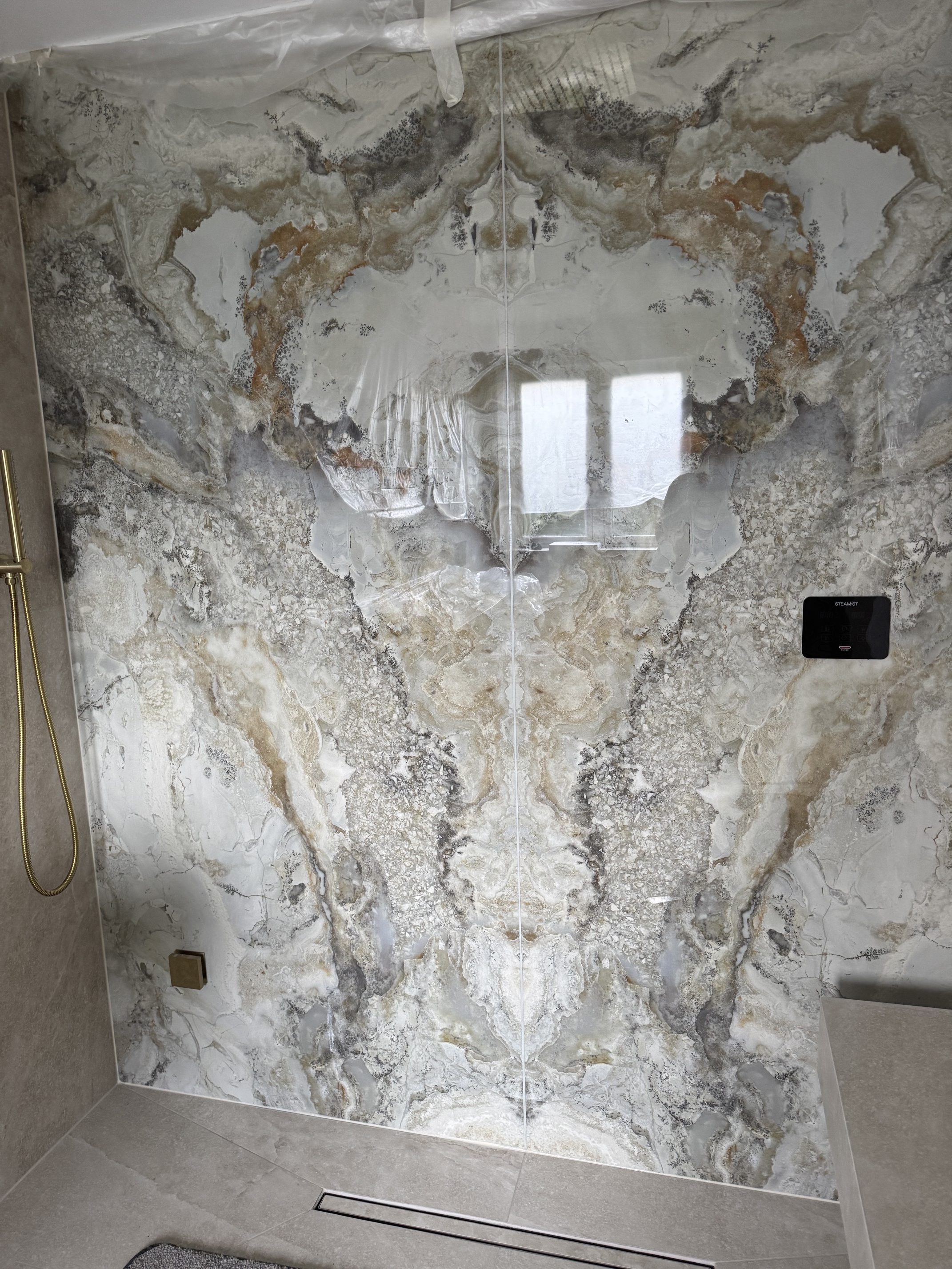 Damaged marble wall panel