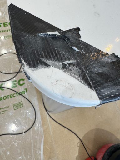 Quartz worktop repair in progress.Old repair was taken out and new quartz was put in then sanded with diamond pads to a 6000 grit polish.