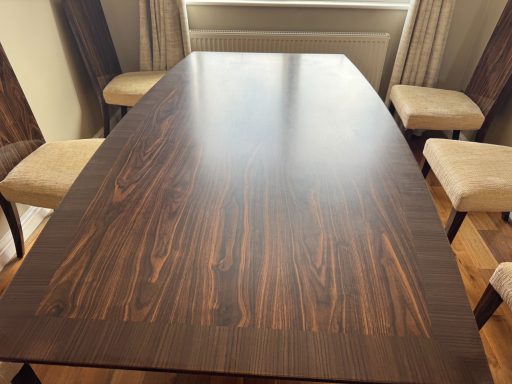 Picture showing fully restored dining table. Fully restored dining table. The top was a resin based material which was scuffed and scratched.