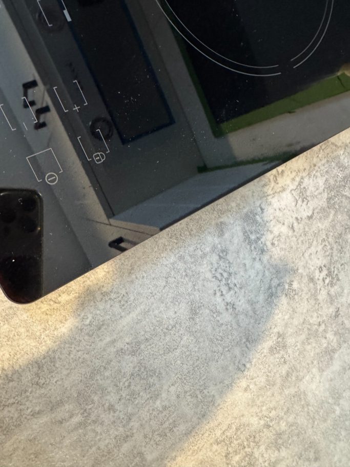 After repair: filled and polished worktop crack This picture shows the fully restored cracked worktop. This process involved filling and then repolishing the surface.