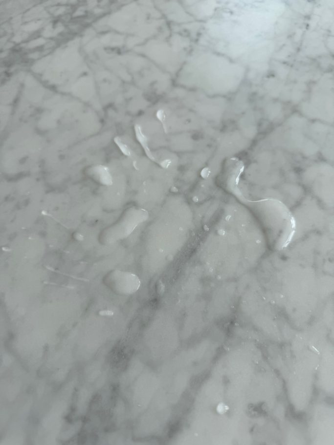 Marble tabletop after sealing Marble tabletop after application of a suitable sealer.