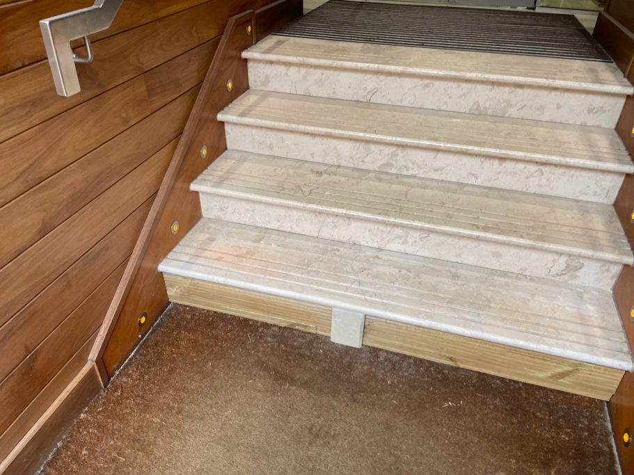 After repair: filled and polished stone steps re filled and poished marble hotel steps in leeds