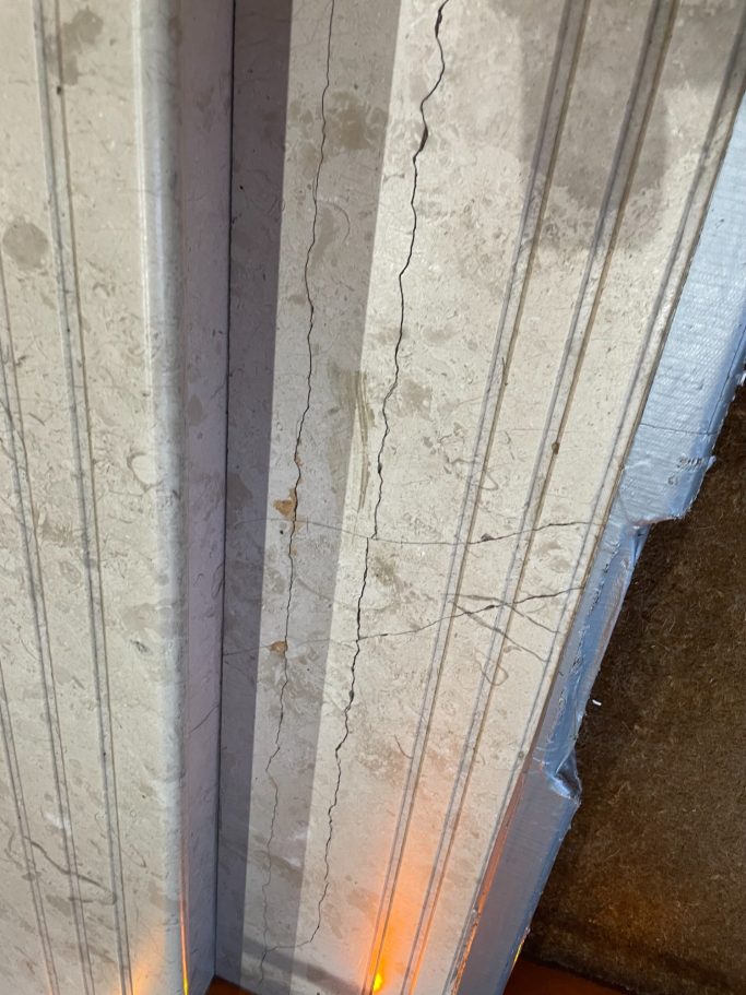 Stone steps at The Chambers, Leeds Hotel in leeds city centre with damaged and cracked steps.Picture shows in gallery of the stages we did to make the marble steps like new.